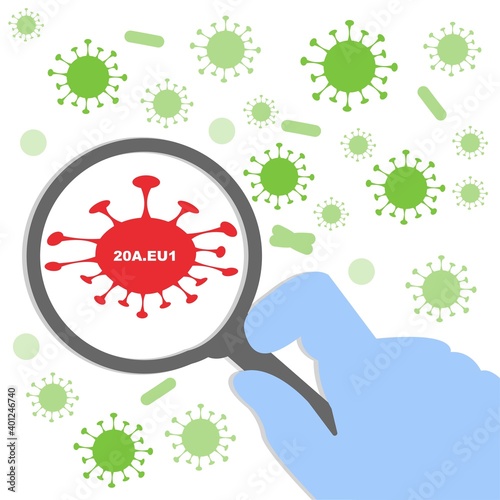Coronavirus new mutation detected. 20A.EU1 novel mutation of COVID-19 vector illustration isolated.