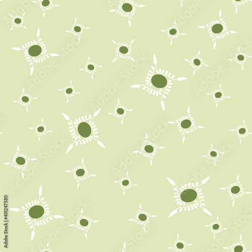 Seamless greenish-white curly patterns on a light green background. Simple soft design for textiles, fabrics, packaging, bedding, baby products, postcards, women's accessories, underwear, printing