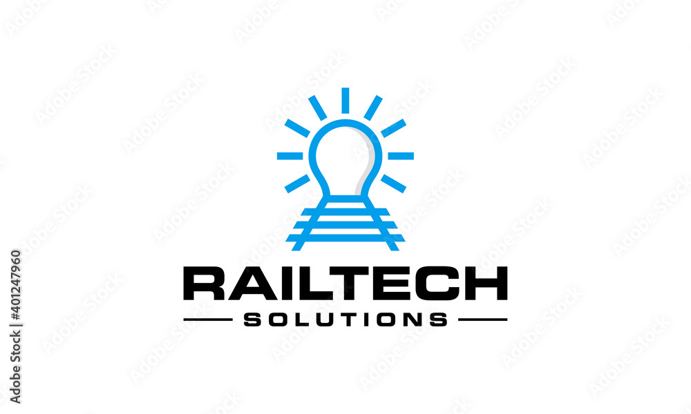 railroad with light bulb bright smart technology solution logo design template railroad with light bulb bright smart technology solution logo design template