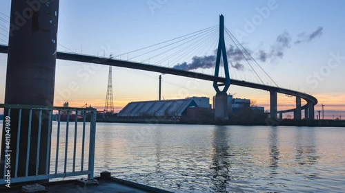 Time lapse, Hamburg, 4K: Sunset at the Koehlbrand Bridge, pier 