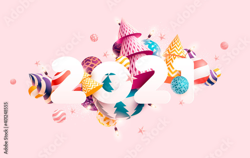 New year 2021 3D greeting card design.