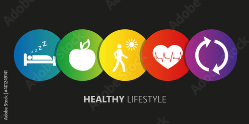 healthy lifestyle icons sleep apple heart sport vector illustration EPS10