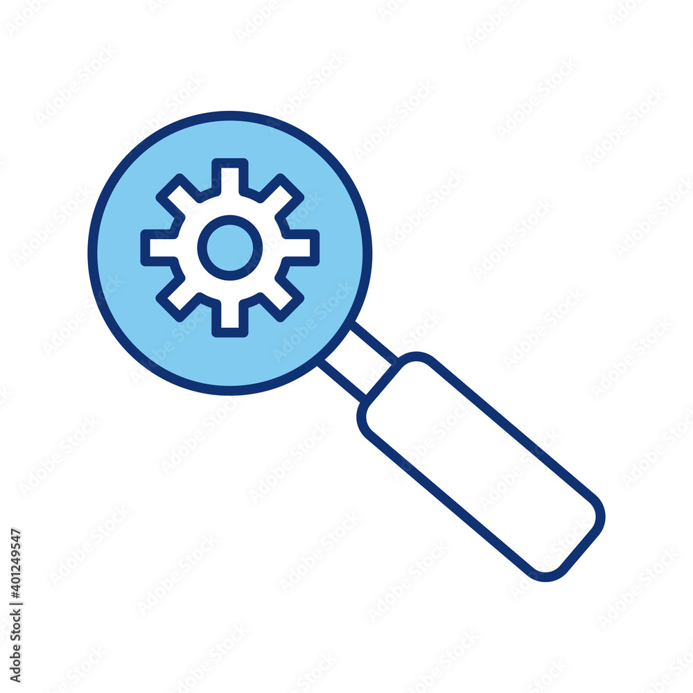 gear machine in magnifying glass line style icon gear machine in magnifying glass line style icon