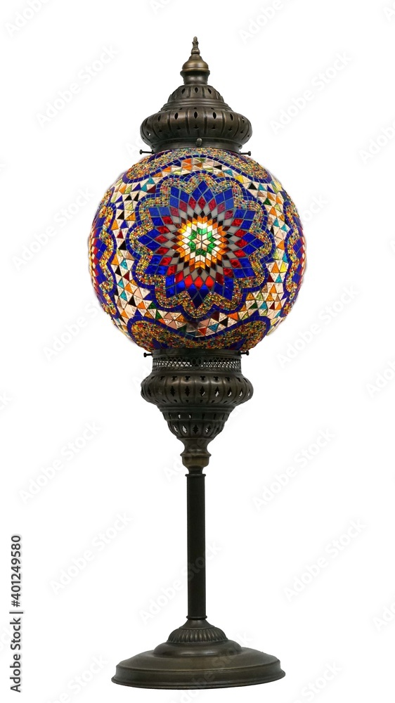 handmade and traditional mosaic tile lamp on white background handmade and traditional mosaic tile lamp on white background