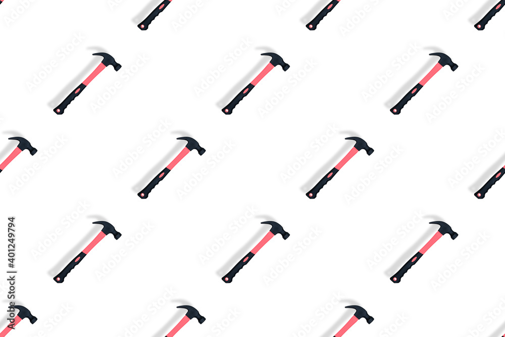 Hammer on a white background. Hammer seamless pattern.