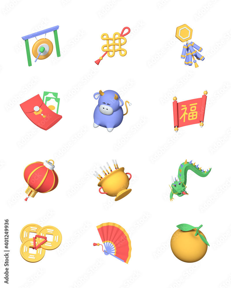 Chinese New Year - set of colorful 3d icons