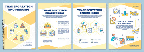 Transportation engineering brochure template. Roadways and railways. Flyer, booklet, leaflet print, cover design with linear icons. Vector layouts for magazines, annual reports, advertising posters