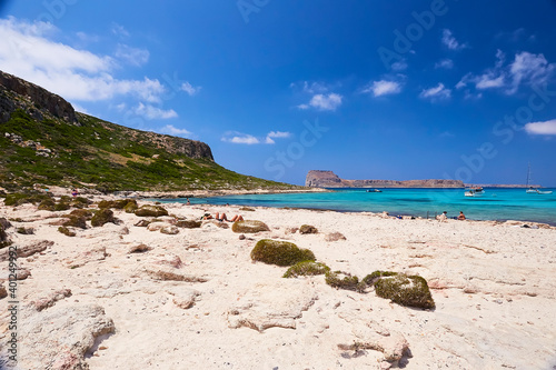 The people on the beach of Balos, the Crete island.