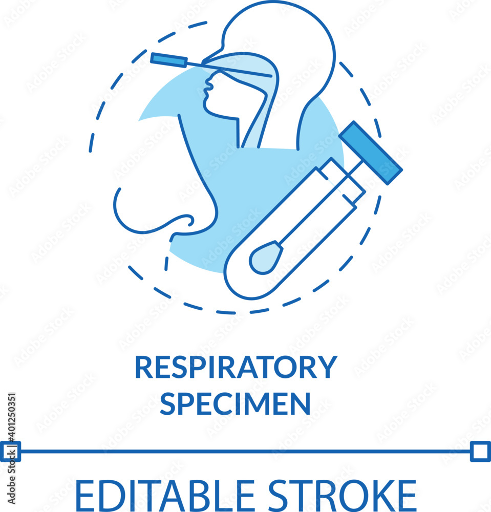 Respiratory specimen concept icon. Lab sample idea thin line illustration. Respiratory disease outbreak. Nasopharyngeal and nasal swab. Vector isolated outline RGB color drawing. Editable stroke Respiratory specimen concept icon. Lab sample idea thin line illustration. Respiratory disease outbreak. Nasopharyngeal and nasal swab. Vector isolated outline RGB color drawing. Editable stroke