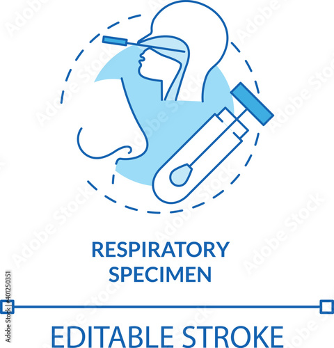 Respiratory specimen concept icon. Lab sample idea thin line illustration. Respiratory disease outbreak. Nasopharyngeal and nasal swab. Vector isolated outline RGB color drawing. Editable stroke