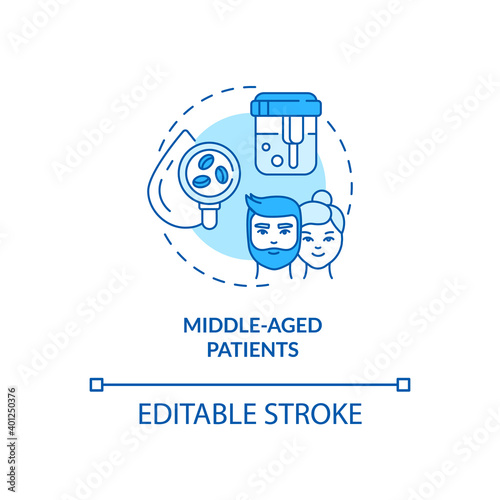 Middle-aged patients concept icon. Health screening age group idea thin line illustration. Full physical examination. Blood sugar test. Vector isolated outline RGB color drawing. Editable stroke