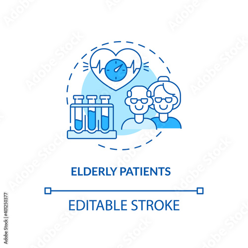 Elderly patients concept icon. Health screening age group idea thin line illustration. Heart disease. Disease and disability prevention. Vector isolated outline RGB color drawing. Editable stroke
