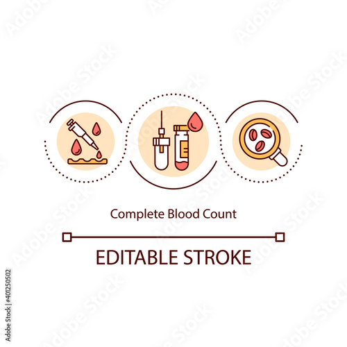 Complete blood count concept icon. Medical laboratory test that provide information about cells in blood. Clinic idea thin line illustration. Vector isolated outline RGB color drawing. Editable stroke