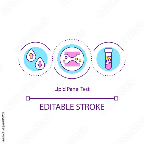 Lipid panel test concept icon. Blood test measures fats and fatty substances used as source of energy. Health idea thin line illustration. Vector isolated outline RGB color drawing. Editable stroke