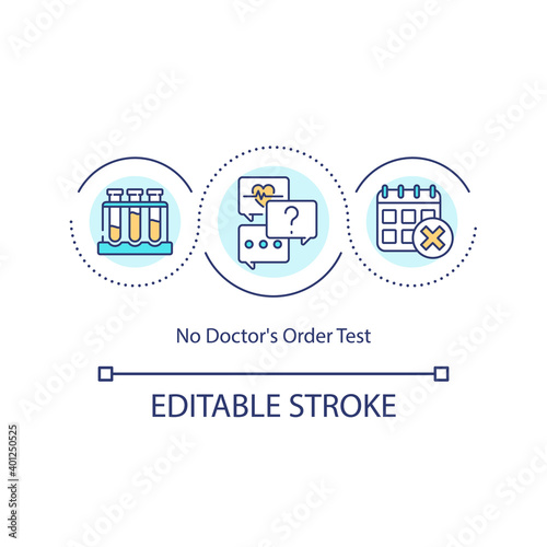 No doctor order test concept icon. Health testing services. Curing different diseases. Medical facility idea thin line illustration. Vector isolated outline RGB color drawing. Editable stroke