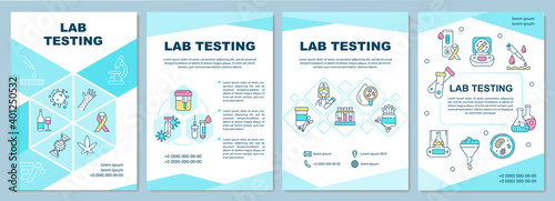 Lab testing brochure template. Procedure performed to detect diseases. Flyer, booklet, leaflet print, cover design with linear icons. Vector layouts for magazines, annual reports, advertising posters