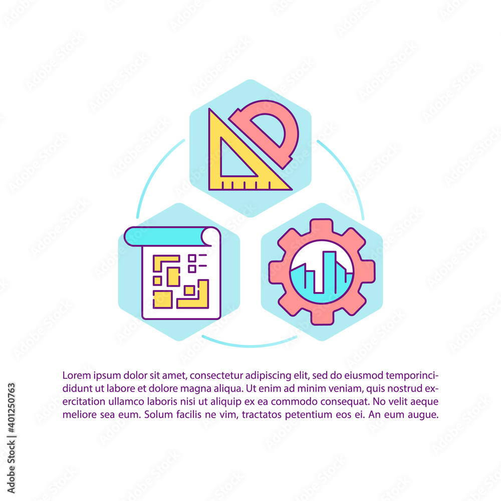 Project management for construction concept icon with text. Construction planning. Civil engineering. PPT page vector template. Brochure, magazine, booklet design element with linear illustrations Project management for construction concept icon with text. Construction planning. Civil engineering. PPT page vector template. Brochure, magazine, booklet design element with linear illustrations