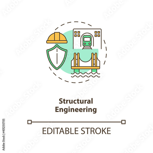 Structural engineering concept icon. Building support structure. Infrastructure construction. Civil engineering idea thin line illustration. Vector isolated outline RGB color drawing. Editable stroke