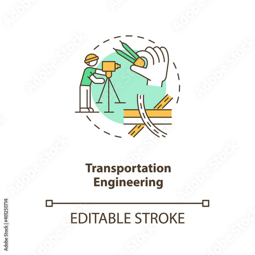 Transportation engineering concept icon. Planing road, urban infrastructure. Civil engineering idea thin line illustration. Vector isolated outline RGB color drawing. Editable stroke
