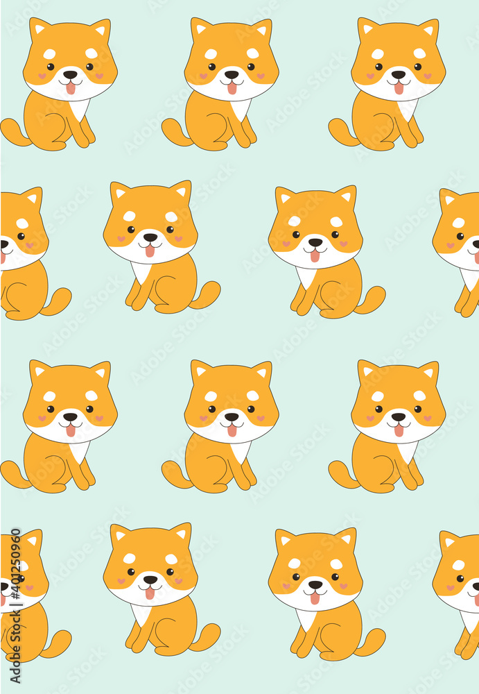 Print. Pattern with cute dog. Puppy. the cartoon dog lies. the dog is sitting. puppy. shibu inu
