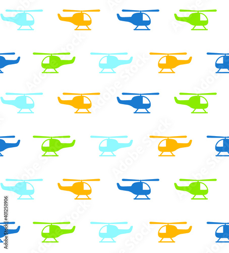 Vector pattern with helicopters. Cartoon helicopters. 
