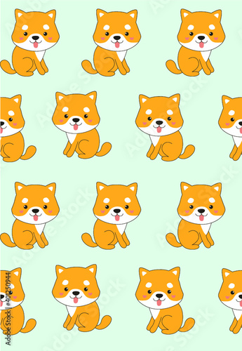 Vector pattern with cute dog. Puppy. the cartoon dog lies. the dog is sitting. puppy. shibu inu 