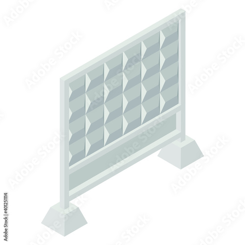 Isometric concrete fence isolated on white background. Vector gray border. 3D vector industrial fence. Concrete wall icon for web design, gaming environment, apps. Flat vector illustration.