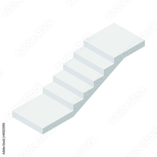 Vector illustration concrete staircase isolated on a white background. Industrial flight of stairs icon in isometric view. Isometric stair without rails in flat style. Building materials. Cartoon. 3D.