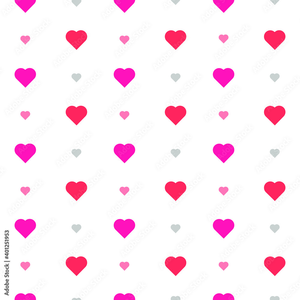 This is a seamless pattern of hearts on a white background. Wrapping paper.