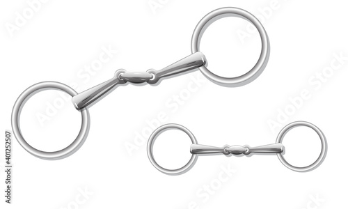 French link ring snaffle bit with a lozenge isolated on white. Vector image