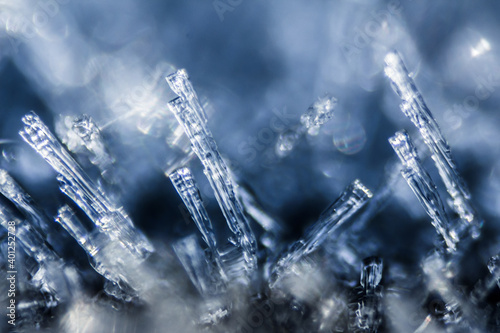 Snow crystals close up