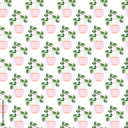 Abstract Domestic plants. Pink Flower pots. Minimalistic Icons. Vector illustration. Flower shop concept. Simple geometric design. Trendy square Seamless Pattern. Textile, wrapping paper template