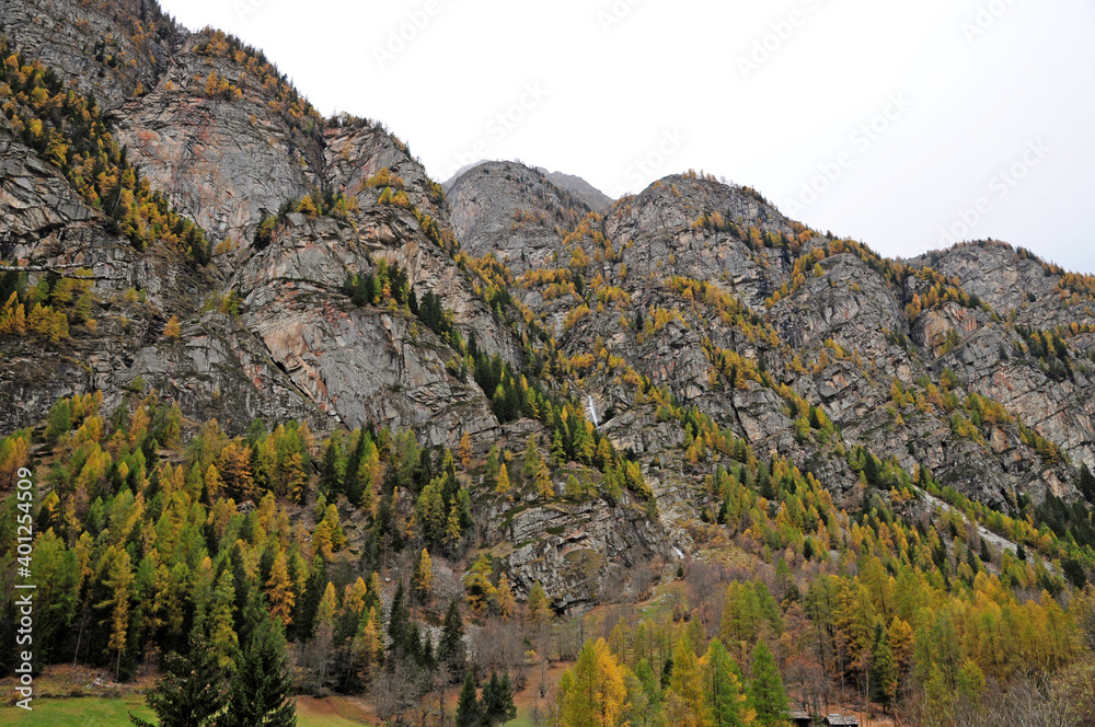 Colorful autumn slopes around Täsch.