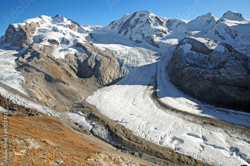 The Gorner glacier coming down Monte Rosa and Lyskamm in autumn.