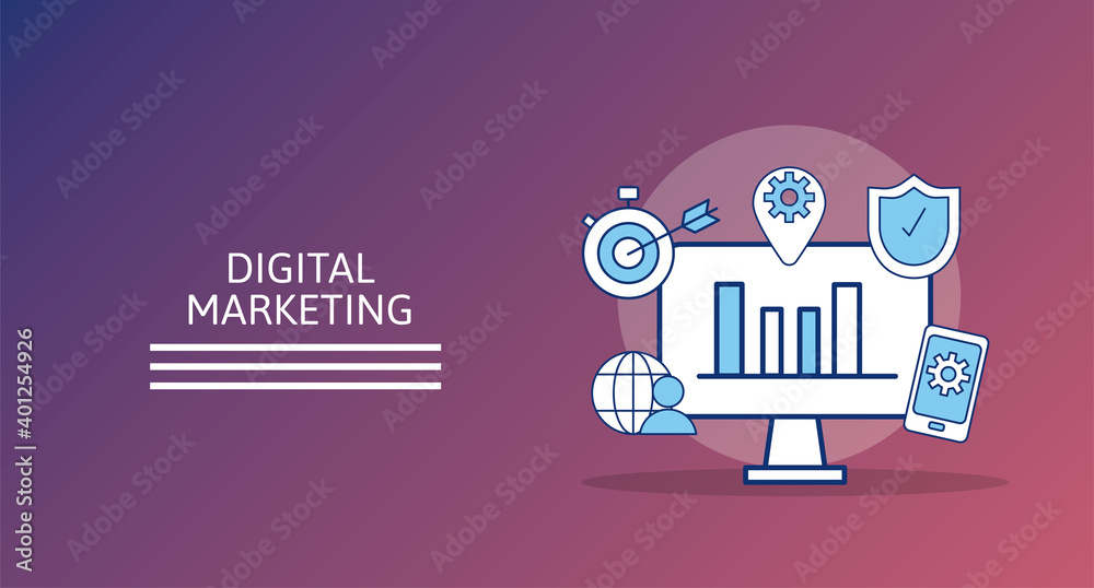 desktop and bundle of marketing digital set icons desktop and bundle of marketing digital set icons