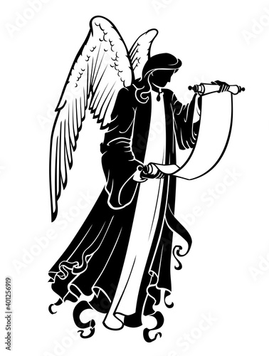 Angel Silhouette, the Messenger of God. Holding a Scroll