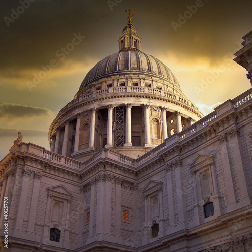 St Paul s cathedral dome under impressive sky  London UK
