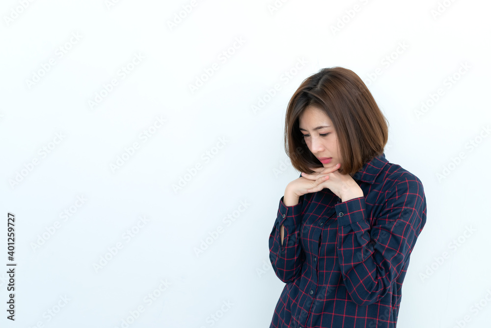Portrait of stress woman on white background,Sad female concept Portrait of stress woman on white background,Sad female concept