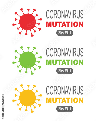 Coronavirus mutation vector banner illustration. 20A.EU1 mutation of COVID-19 Novel coronavirus. Pandemic Protection Concept.
