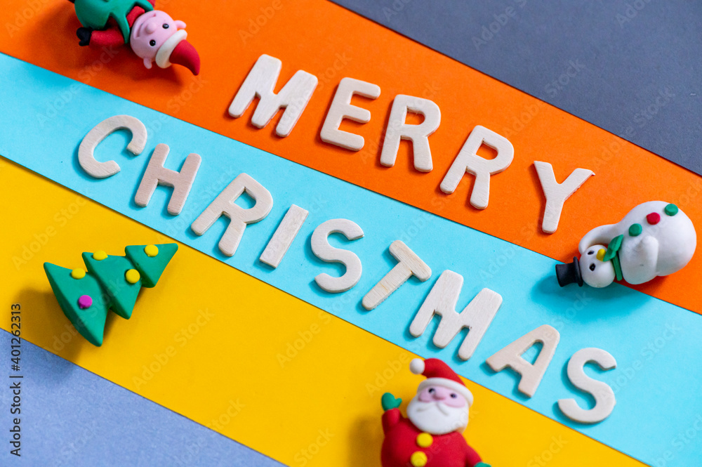 Fototapeta premium Christmas greeting text font art with colorful lettering and backgrounds for wishing and celebrate, Sensitive Focus