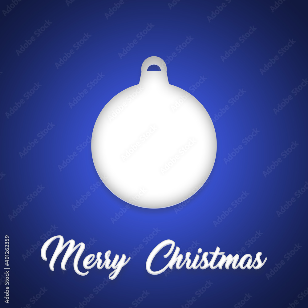 Illustation of a Christmas greeting card with a Christmas bauble in white on a blue background Illustation of a Christmas greeting card with a Christmas bauble in white on a blue background