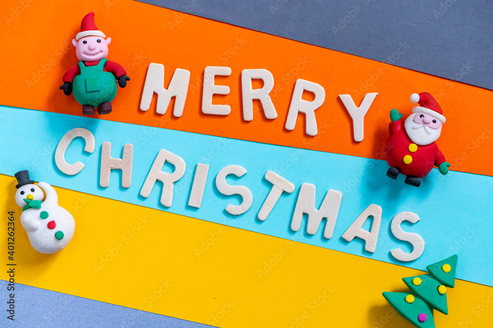 Fototapeta premium Christmas greeting text font art with colorful lettering and backgrounds for wishing and celebrate, Sensitive Focus