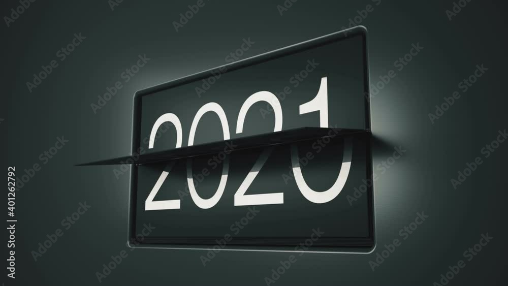 Video animation of a flip clock calendar rotates slowly from the year 2020 to 2021. Happy New Year - concept of the turn of the year