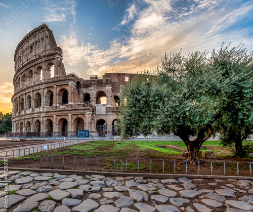 Colosseum in Rome (Roma), Italy. The most famous Italian sightseeing on blue sky