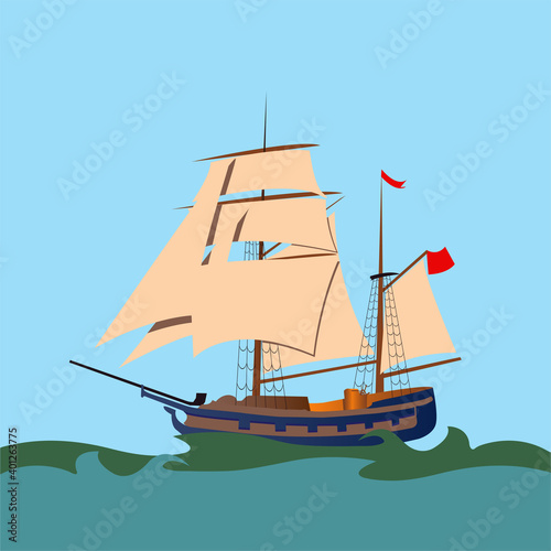 ship on the sea with flag
