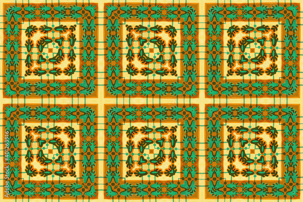 Textured African fabric – Cotton squares – Yellow and green colors, photo Textured African fabric – Cotton squares – Yellow and green colors, photo