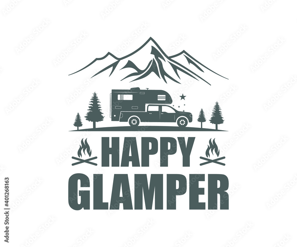 Truck Camper Vector,  Happy Glamper Truck camper