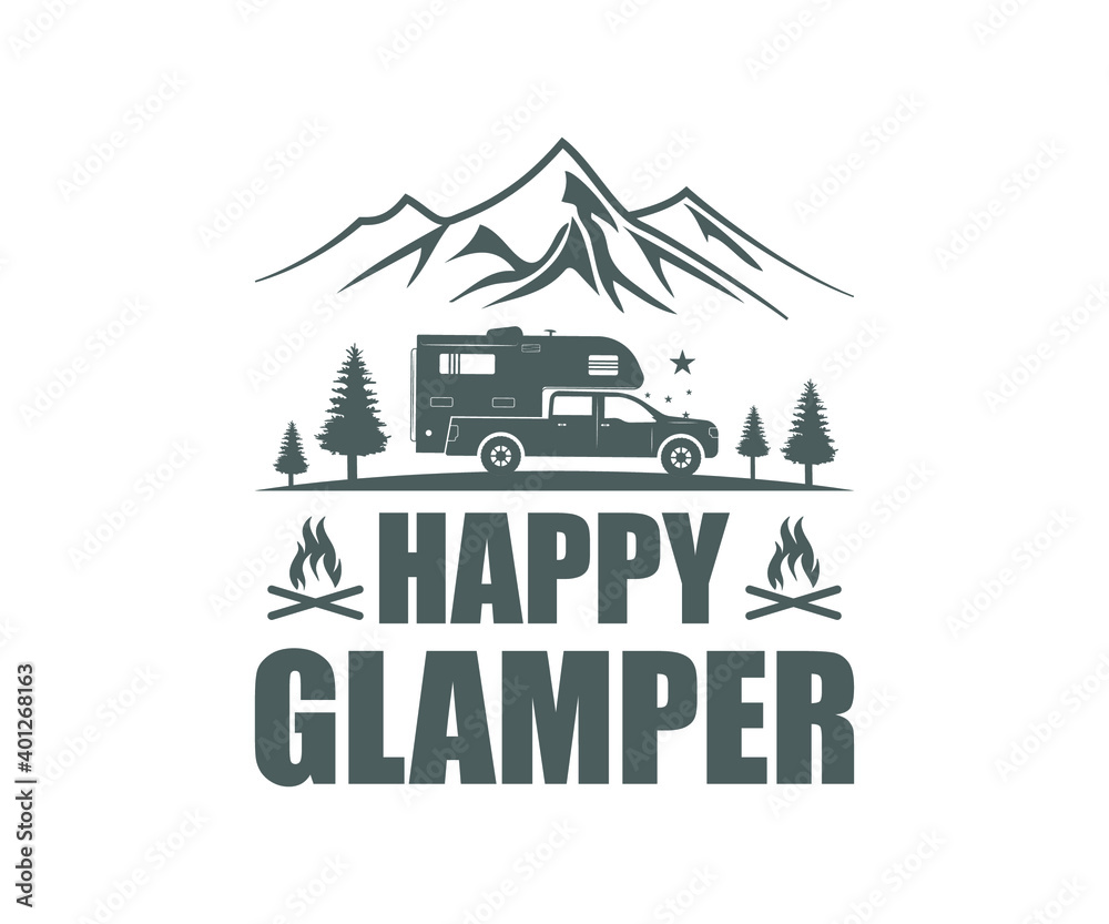 Truck Camper Vector, Happy Glamper Truck camper Truck Camper Vector, Happy Glamper Truck camper