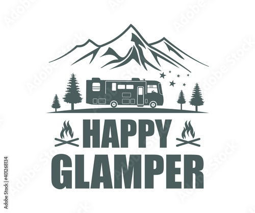 Funny Camping Design, Happy Glamper, Class A Motorhome