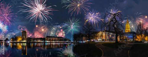 Canvas Print New Year celebrations on New Years Eve with fireworks in the capitals of the world